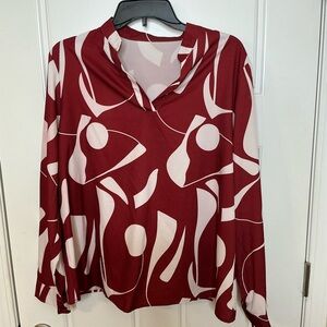 SHEIN Red and White Abstract Blouse